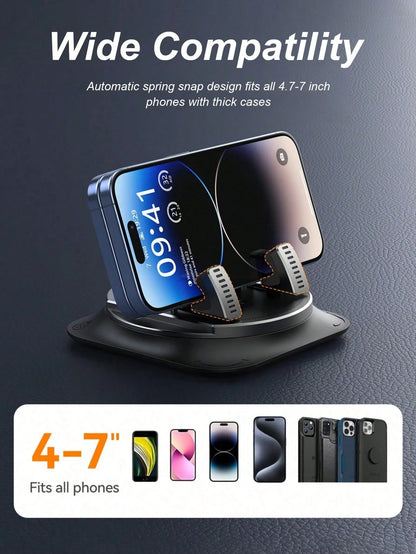 1pc 360° Rotating Dashboard Phone Holder, Nano Gel Base Enhances Grip, Auto Lock Prevents Overheating, Suitable For Phones With Or Without Cases