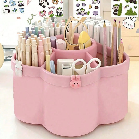 1pc 360° Rotating Desktop Organizer, 6 Compartments, PP Material, Large Capacity Pen Holder, Suitable For Students And Children, Can Hold Makeup Brushes, Pens And Desktop Accessories, Minimalist Desig