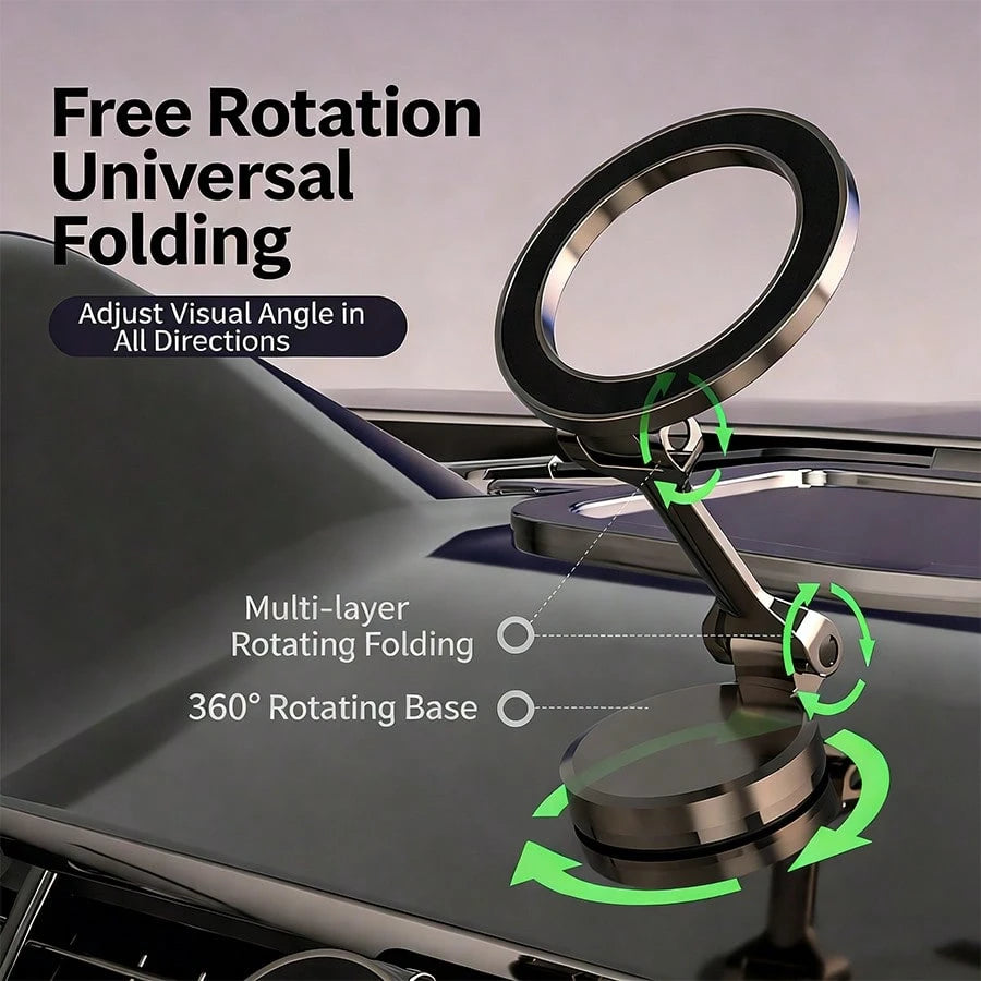 1pc 360° Rotating Magnetic Car Phone Holder- Made Of High-Strength Zinc Alloy, Foldable Dashboard Mount, Supports Hands-Free Navigation, Ideal Birthday Gift, Compatible With All Smartphone Models, Wa
