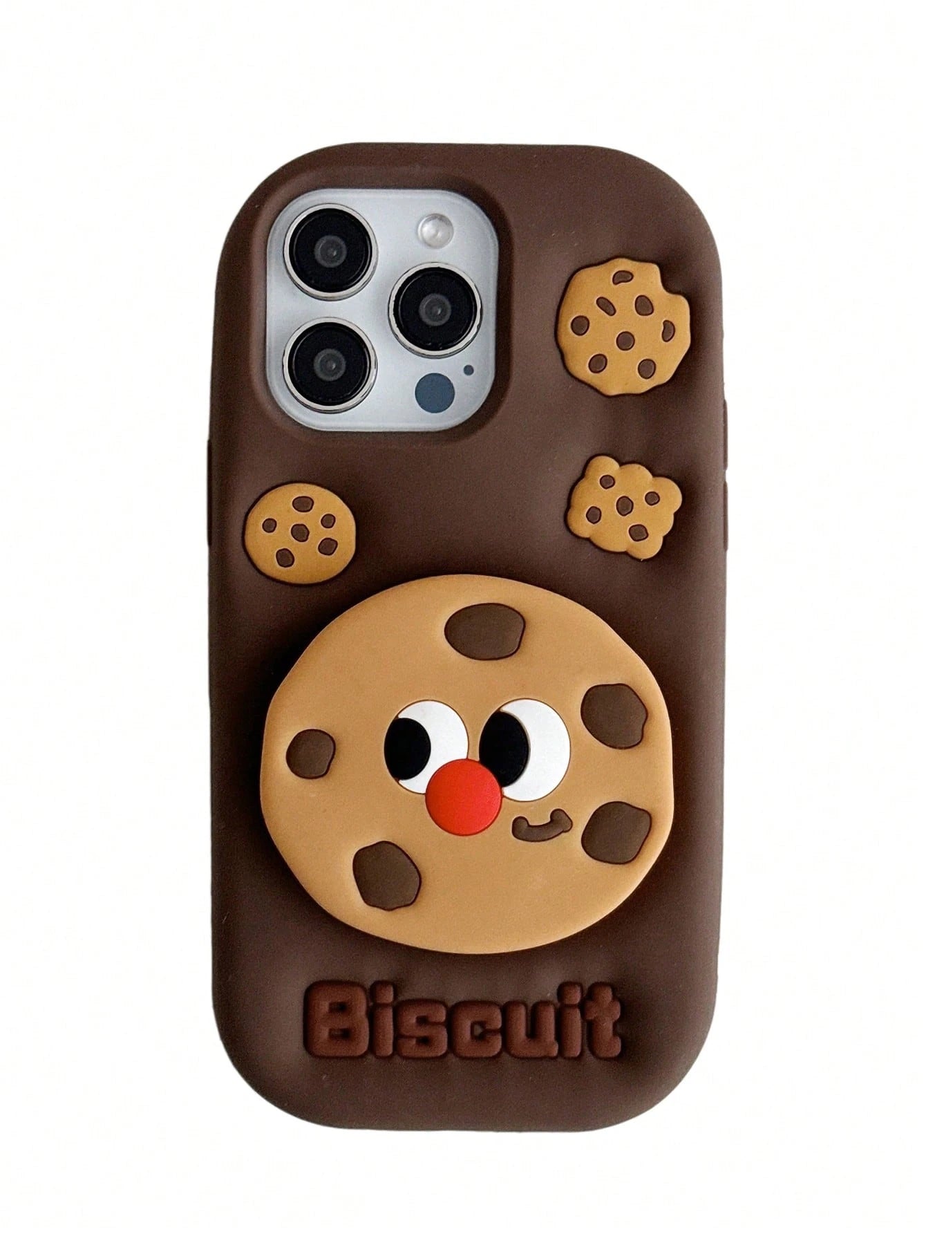 1PC 3D Chocolate Cookie Retractable Phone Stand Compatible With Apple 17 Pro Max/16 Pro Max/15 Pro/14 Pro Max/13 Pro/11 Soft Silicone Full Coverage Anti-Drop Cartoon Protective Case