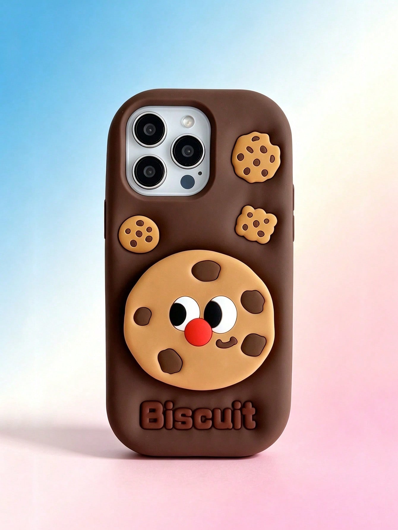 1PC 3D Chocolate Cookie Retractable Phone Stand Compatible With Apple 17 Pro Max/16 Pro Max/15 Pro/14 Pro Max/13 Pro/11 Soft Silicone Full Coverage Anti-Drop Cartoon Protective Case