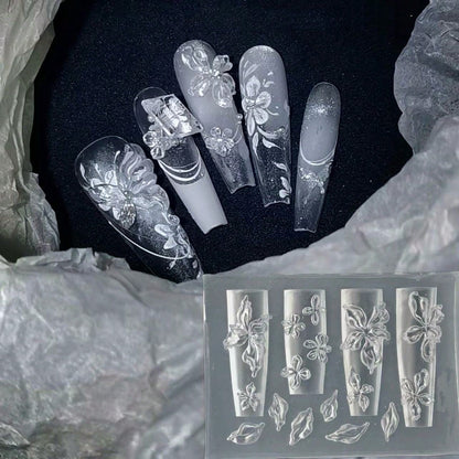 1PC 3D Floral Nail Art Silicone Mold, Petal & Leaf Flower Decoration, Fairy Style, Clear Carved Embossed Design, Japanese & Korean Gentle Vintage, Suitable For Soft Clay, Crystal, Resin, 3D Flower Nai