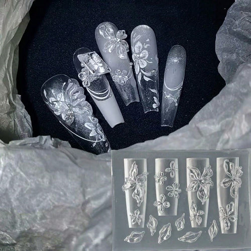 1PC 3D Floral Nail Art Silicone Mold, Petal & Leaf Flower Decoration, Fairy Style, Clear Carved Embossed Design, Japanese & Korean Gentle Vintage, Suitable For Soft Clay, Crystal, Resin, 3D Flower Nai