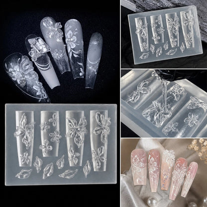 1PC 3D Floral Nail Art Silicone Mold, Petal & Leaf Flower Decoration, Fairy Style, Clear Carved Embossed Design, Japanese & Korean Gentle Vintage, Suitable For Soft Clay, Crystal, Resin, 3D Flower Nai