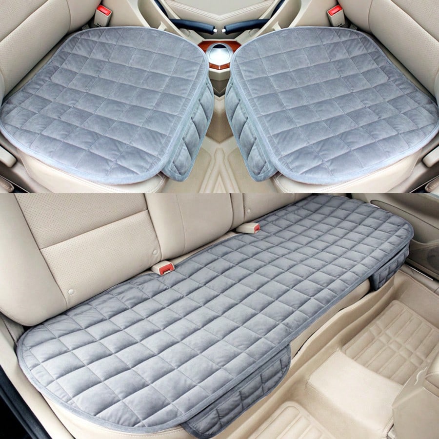 1pc/3pcs Car Seat Covers, Luxury Plush All Season Universal Seat Cushion Covers For Sedan Bottom Seats, Front & Rear Comfortable Protective Covers For SUV, Non-Slip Rubber Bottom With Storage Pockets