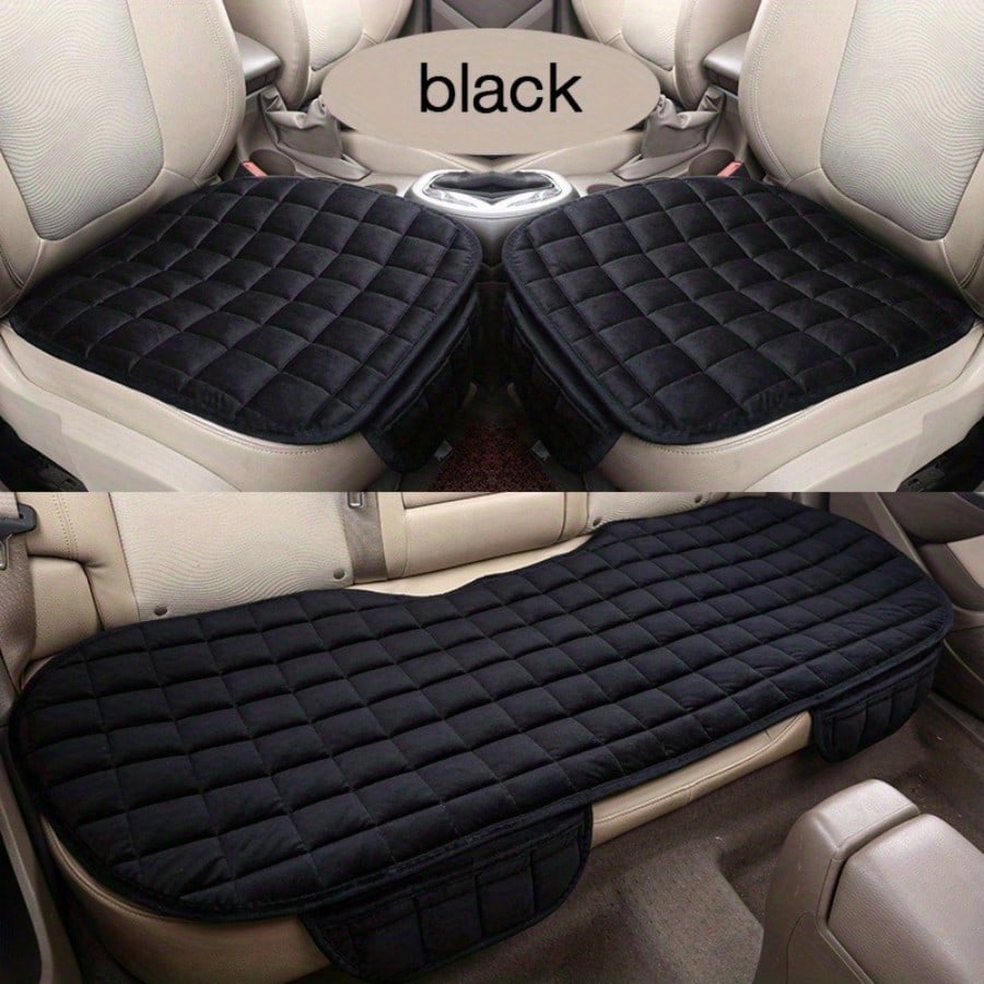 1pc/3pcs Car Seat Covers, Luxury Plush All Season Universal Seat Cushion Covers For Sedan Bottom Seats, Front & Rear Comfortable Protective Covers For SUV, Non-Slip Rubber Bottom With Storage Pockets