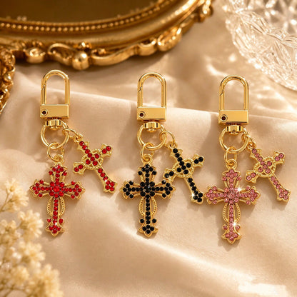 1pc/3pcs Unisex Alloy Rhinestone Cross Pendant Keychain Fashion Bag Charm
