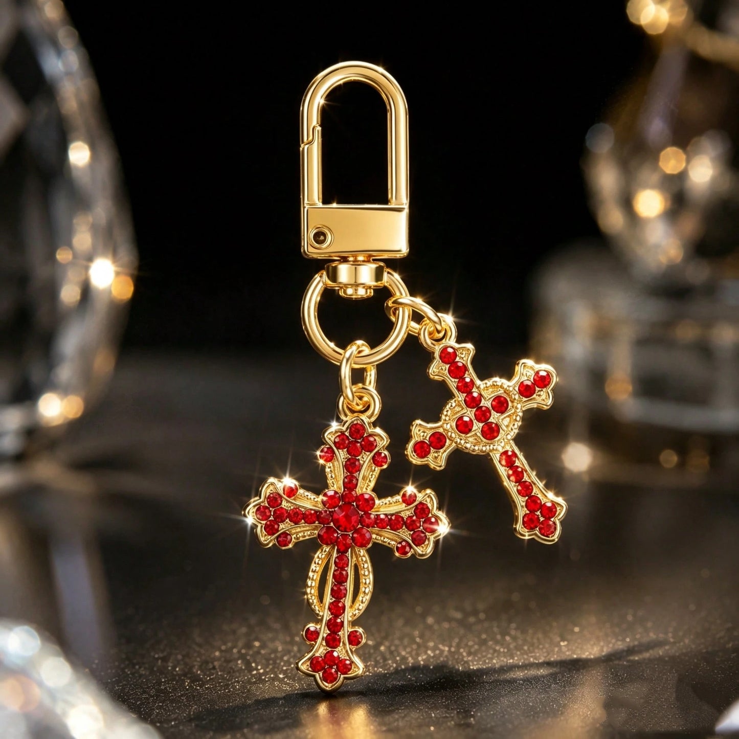 1pc/3pcs Unisex Alloy Rhinestone Cross Pendant Keychain Fashion Bag Charm