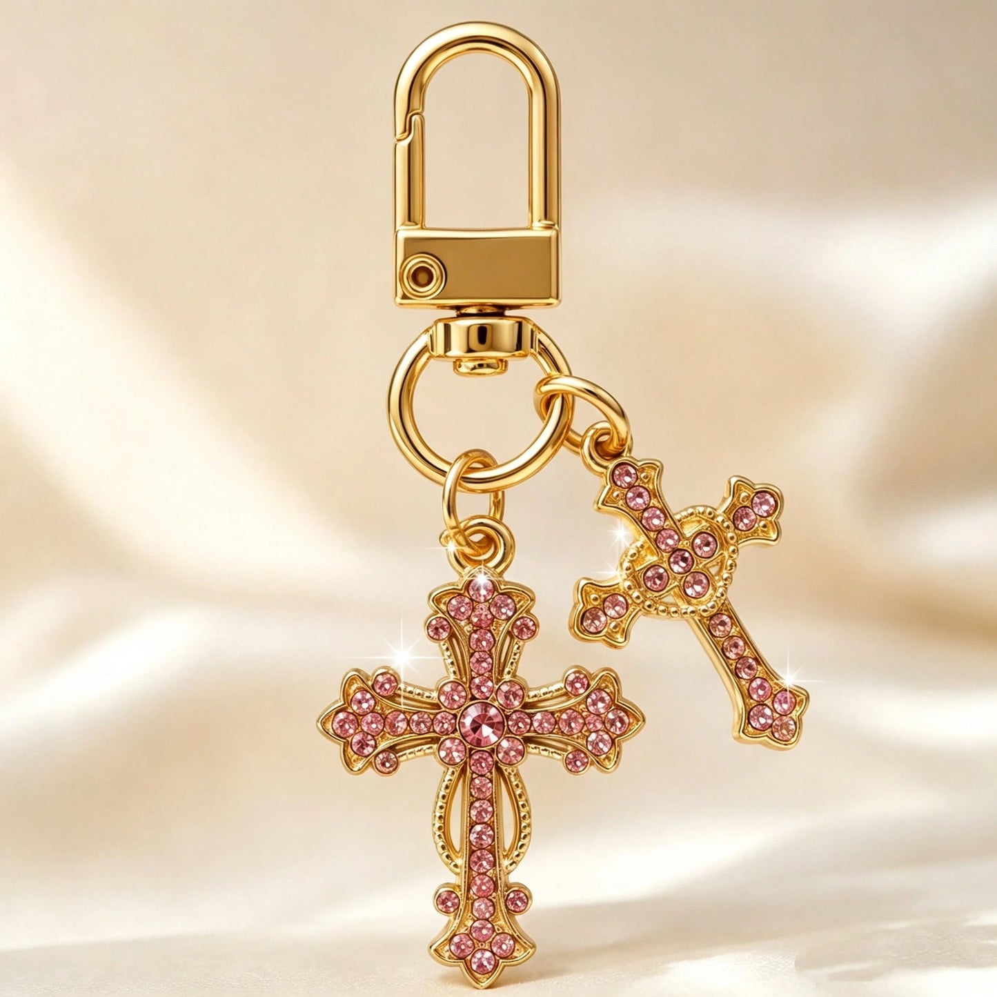 1pc/3pcs Unisex Alloy Rhinestone Cross Pendant Keychain Fashion Bag Charm