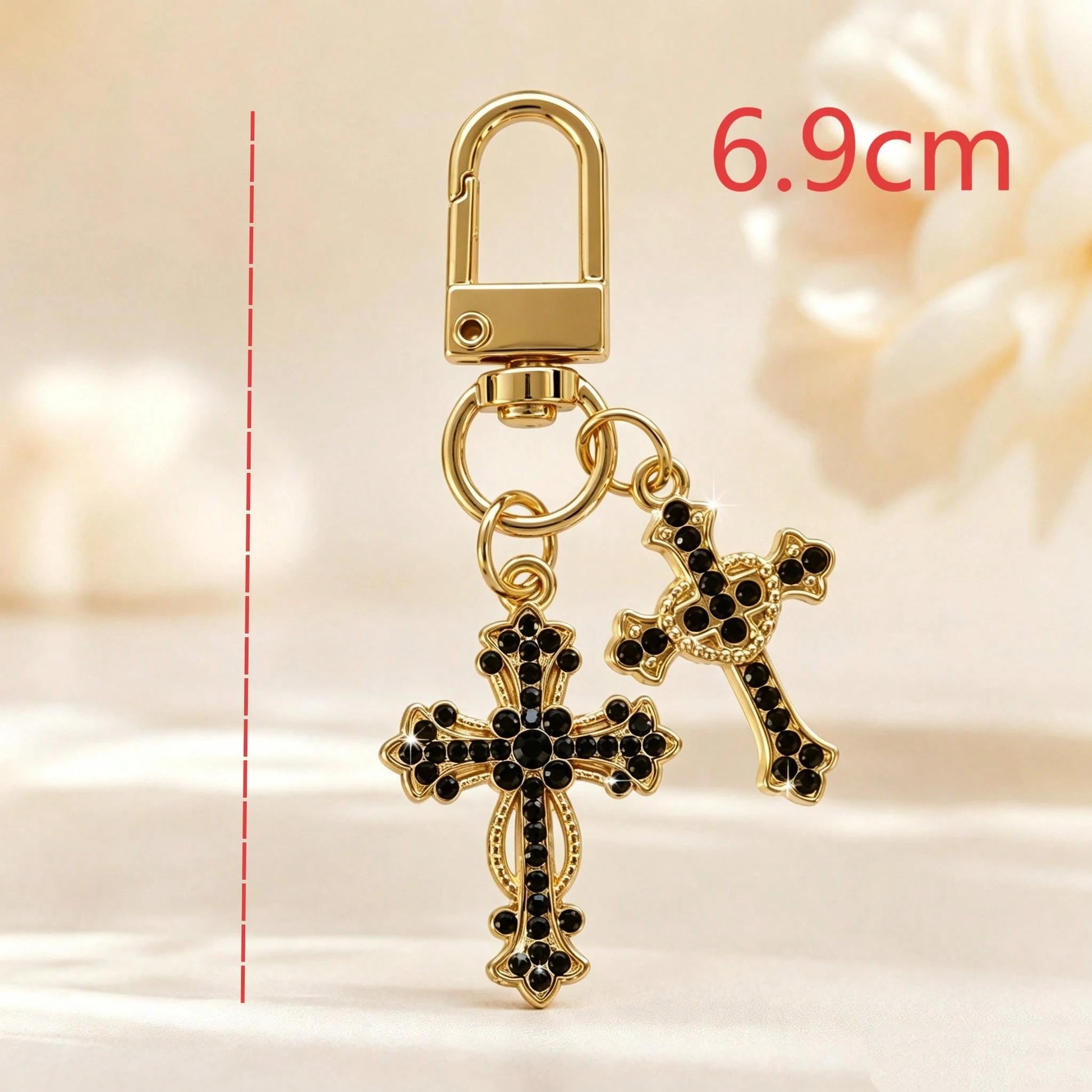 1pc/3pcs Unisex Alloy Rhinestone Cross Pendant Keychain Fashion Bag Charm