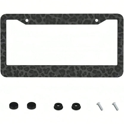 1pc 6.3x12.2in 2D Flat Black Leopard Print Aluminum License Plate Frame, With Mount Screws & Washers, Universal Fit Sedans SUVs Pickups Commercial Vehicles Car Must Haves,Car Decor,Car Cover,Car Acess