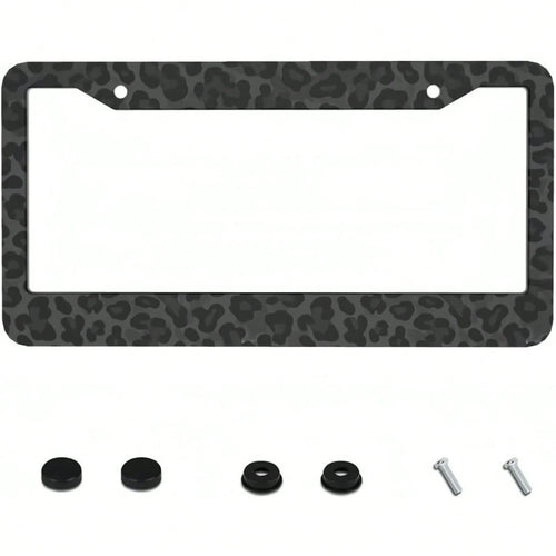 1pc 6.3x12.2in 2D Flat Black Leopard Print Aluminum License Plate Frame, With Mount Screws & Washers, Universal Fit Sedans SUVs Pickups Commercial Vehicles Car Must Haves,Car Decor,Car Cover,Car Acess