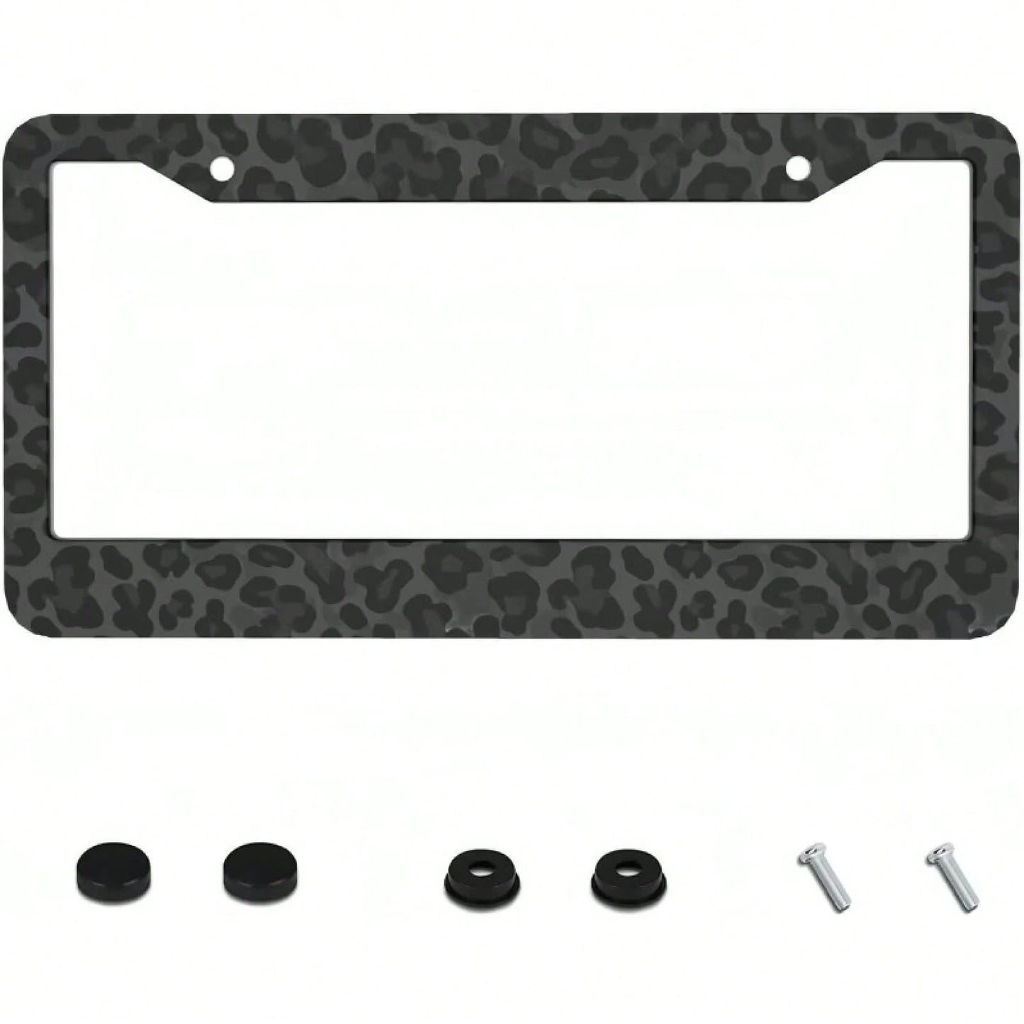 1pc 6.3x12.2in 2D Flat Black Leopard Print Aluminum License Plate Frame, With Mount Screws & Washers, Universal Fit Sedans SUVs Pickups Commercial Vehicles Car Must Haves,Car Decor,Car Cover,Car Acess