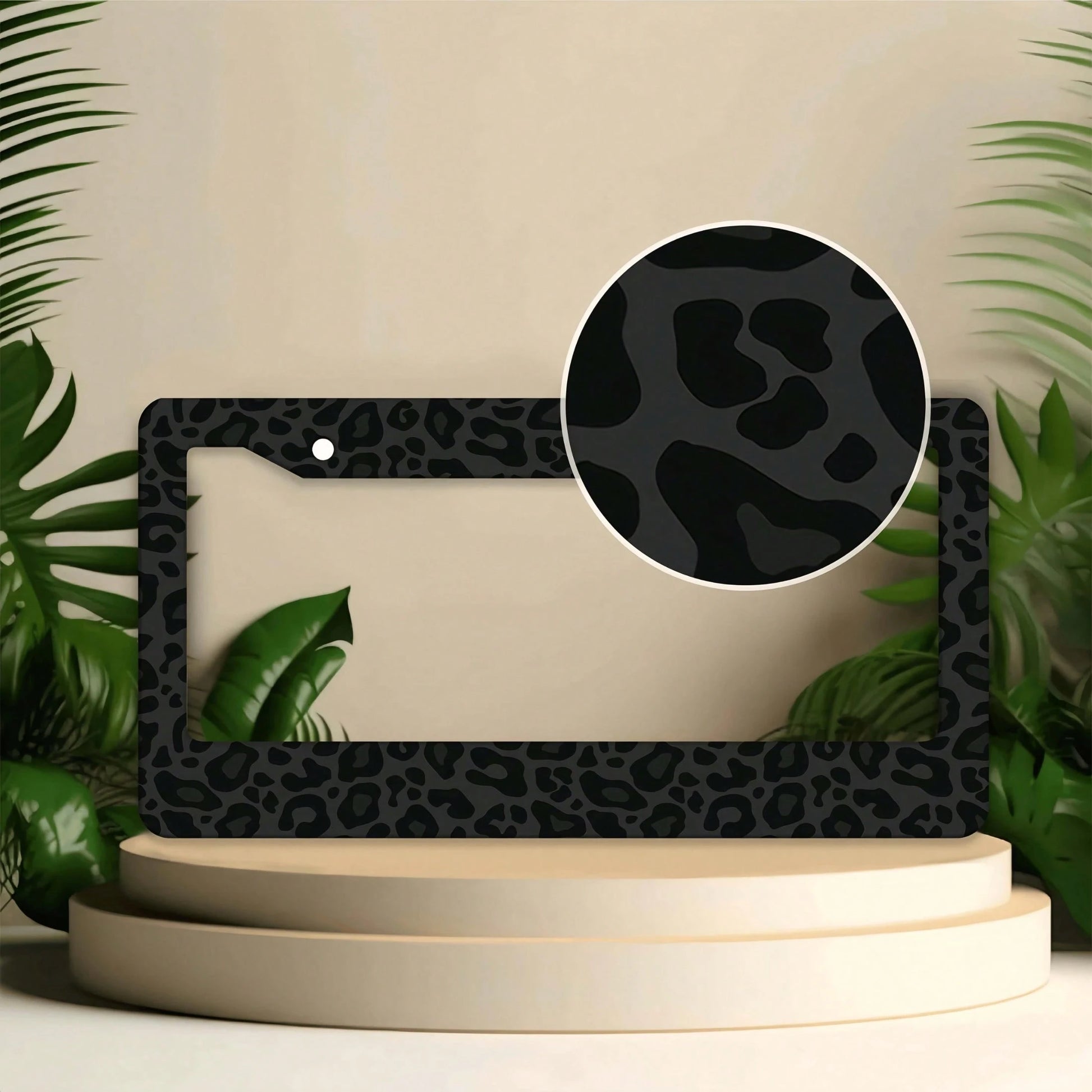 1pc 6.3x12.2in 2D Flat Black Leopard Print Aluminum License Plate Frame, With Mount Screws & Washers, Universal Fit Sedans SUVs Pickups Commercial Vehicles Car Must Haves,Car Decor,Car Cover,Car Acess