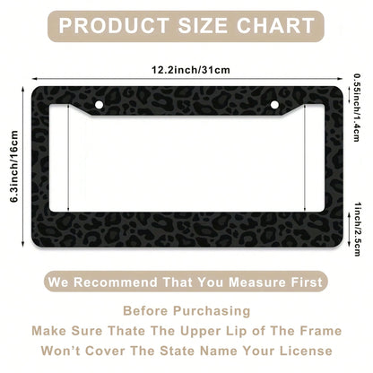 1pc 6.3x12.2in 2D Flat Black Leopard Print Aluminum License Plate Frame, With Mount Screws & Washers, Universal Fit Sedans SUVs Pickups Commercial Vehicles Car Must Haves,Car Decor,Car Cover,Car Acess