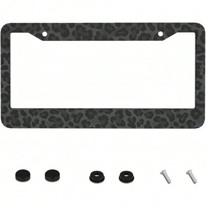 1pc 6.3x12.2in 2D Flat Black Leopard Print Aluminum License Plate Frame, With Mount Screws & Washers, Universal Fit Sedans SUVs Pickups Commercial Vehicles Car Must Haves,Car Decor,Car Cover,Car Acess