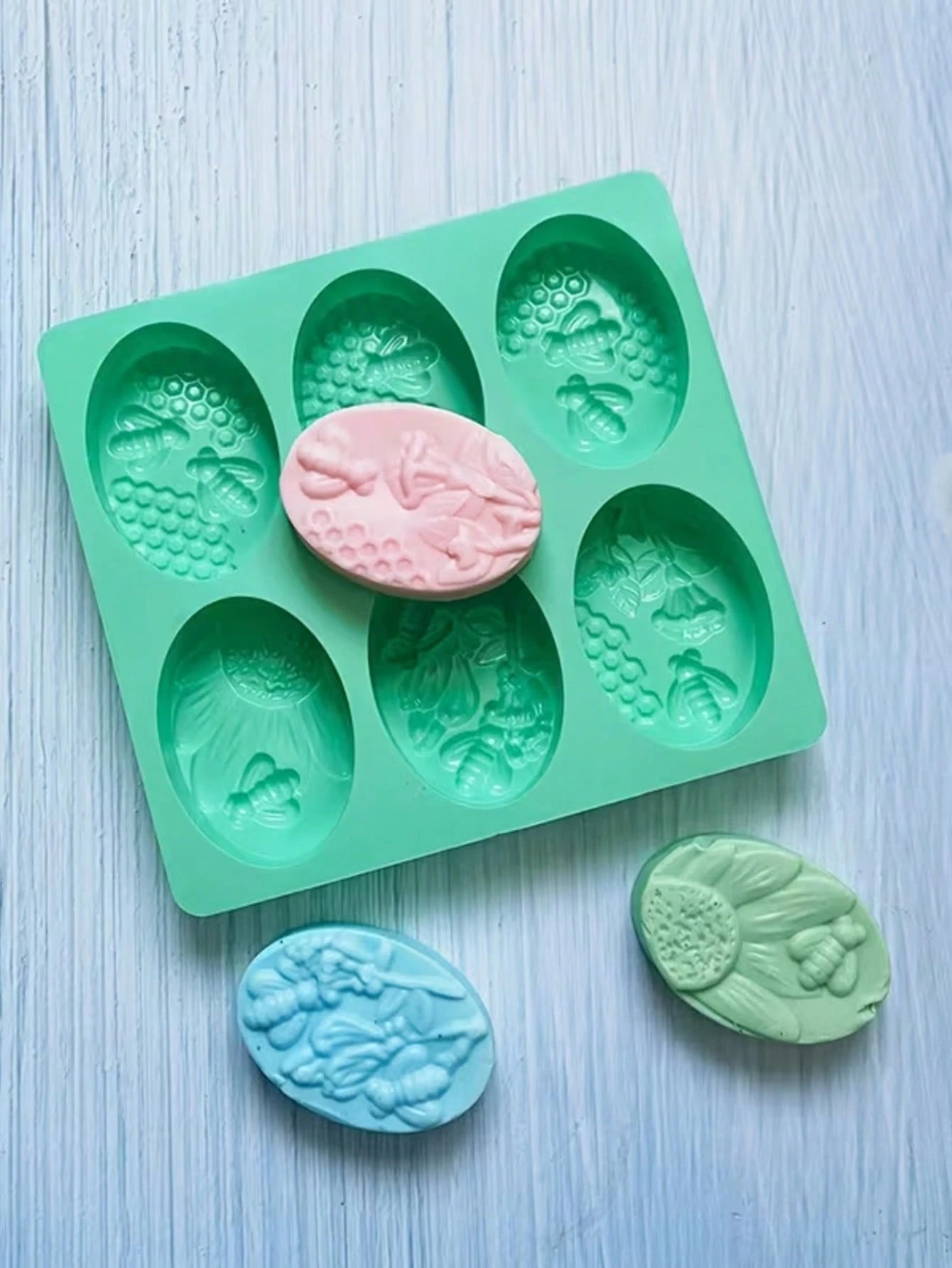 1pc 6-Cavity Silicone Oval Bee Shaped Soap Mold, 3D Handmade DIY Soap Mold