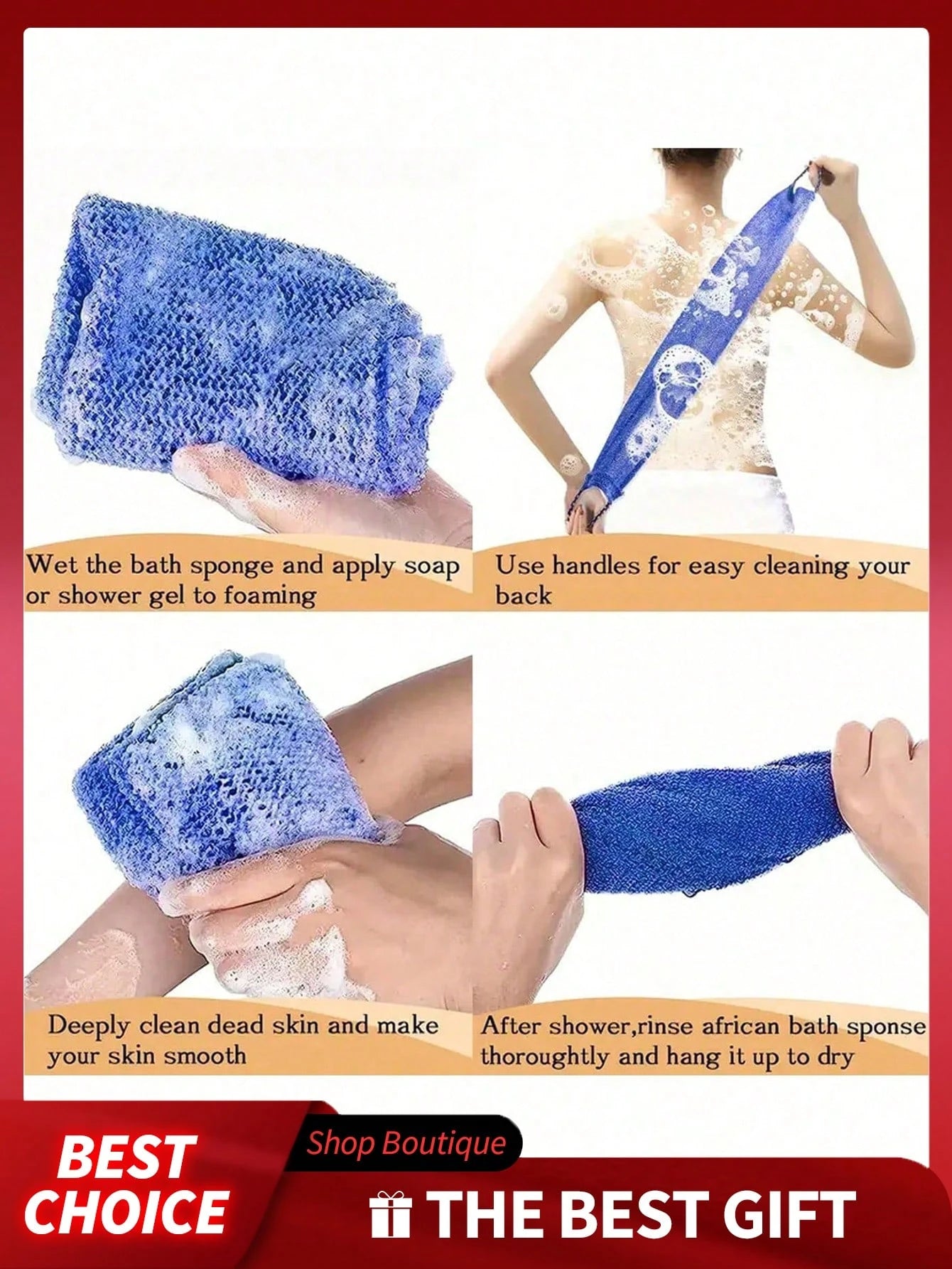 1pc African Mesh Exfoliating Bath Sponge Set, Double-Sided Design, Gentle/Coarse Exfoliation, Effective Body Scrub, Body Scrubbing, High-Quality Mesh Material, Convenient Tie Design, Loofah Bath Spong