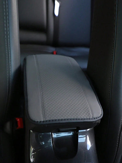 1pc All-Season Universal Center Console Armrest Cover, Premium Breathable Fiber Leather Embossed Double-Stitched Anti-Slip Car Center Armrest Box Mat