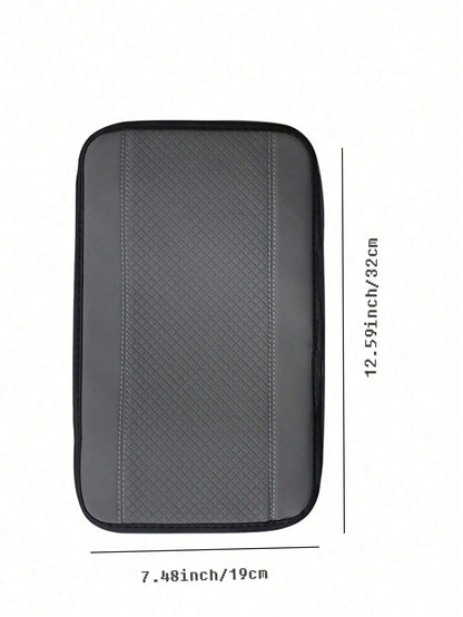1pc All-Season Universal Center Console Armrest Cover, Premium Breathable Fiber Leather Embossed Double-Stitched Anti-Slip Car Center Armrest Box Mat