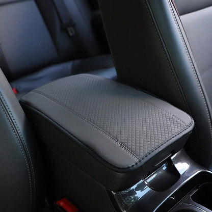 1pc All-Season Universal Center Console Armrest Cover, Premium Breathable Fiber Leather Embossed Double-Stitched Anti-Slip Car Center Armrest Box Mat