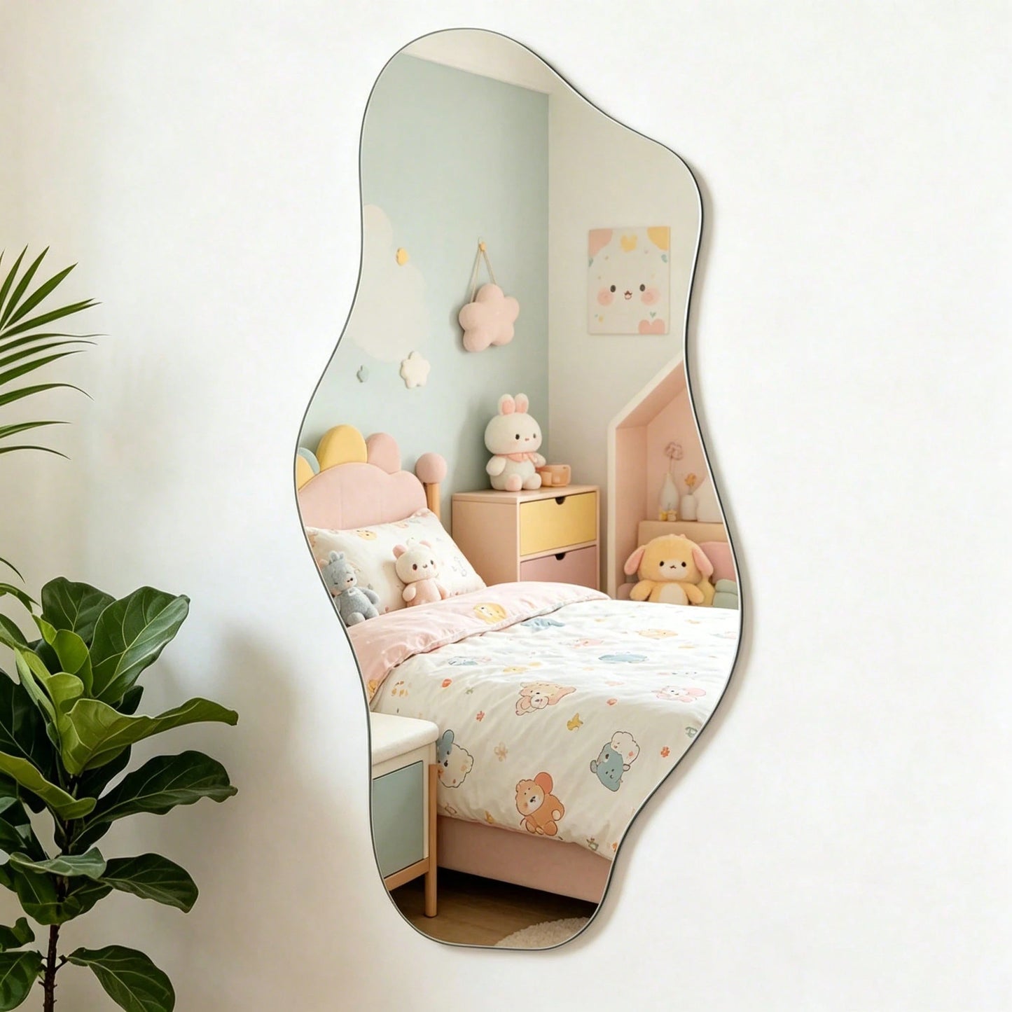 1pc Asymmetrical Wavy Wall-Mounted Full Length Mirror, Living Room Home Decor, Bedroom Wall Decoration Acrylic Cloud Mirror, Living Room Decorative Mirror