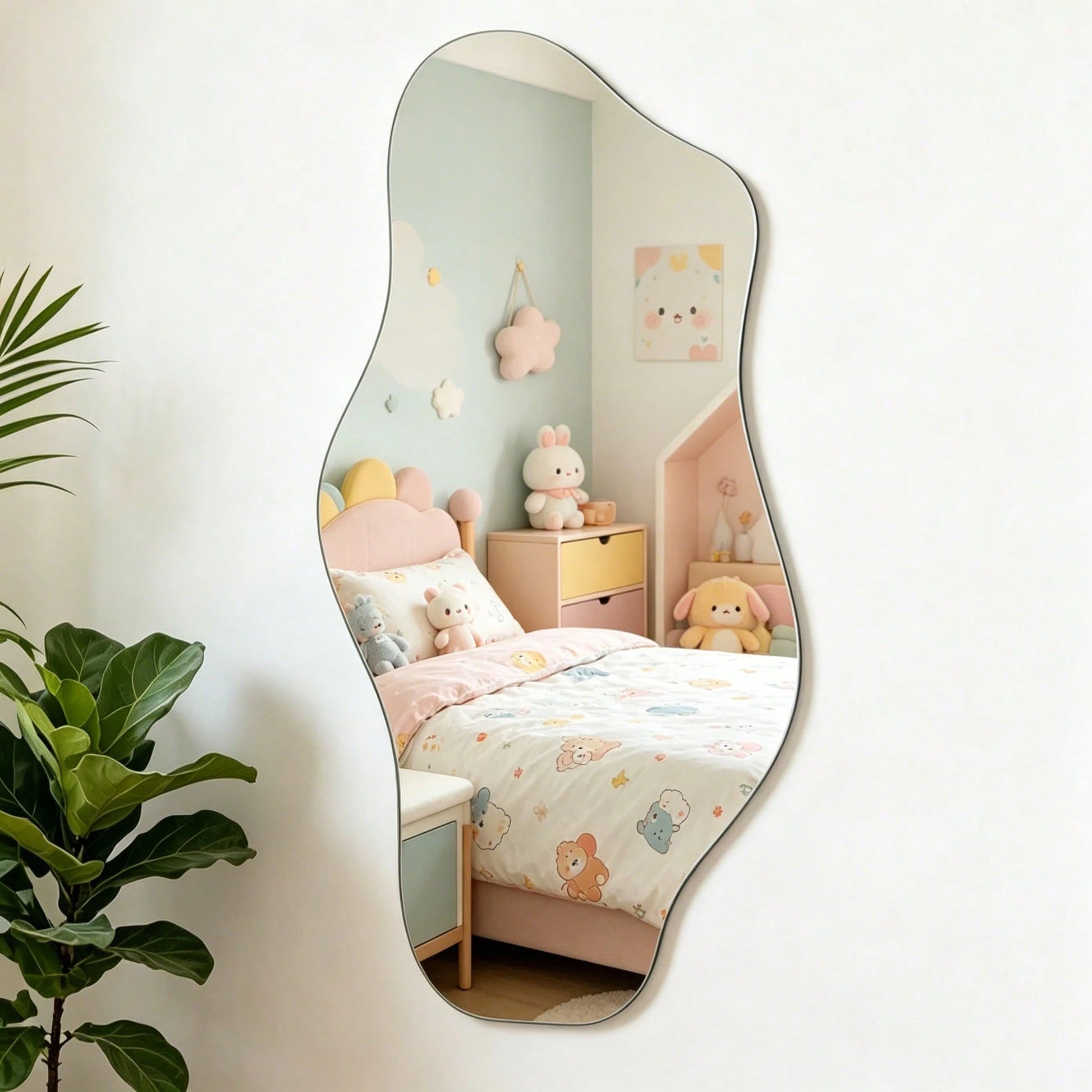 1pc Asymmetrical Wavy Wall-Mounted Full Length Mirror, Living Room Home Decor, Bedroom Wall Decoration Acrylic Cloud Mirror, Living Room Decorative Mirror