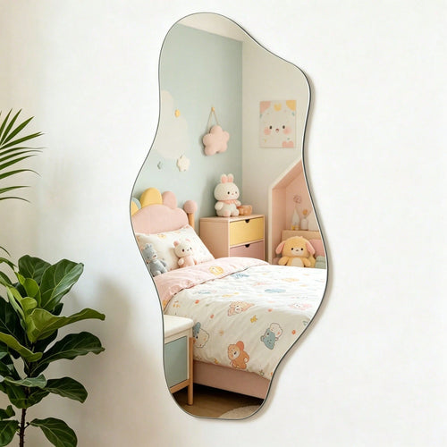 1pc Asymmetrical Wavy Wall-Mounted Full Length Mirror, Living Room Home Decor, Bedroom Wall Decoration Acrylic Cloud Mirror, Living Room Decorative Mirror