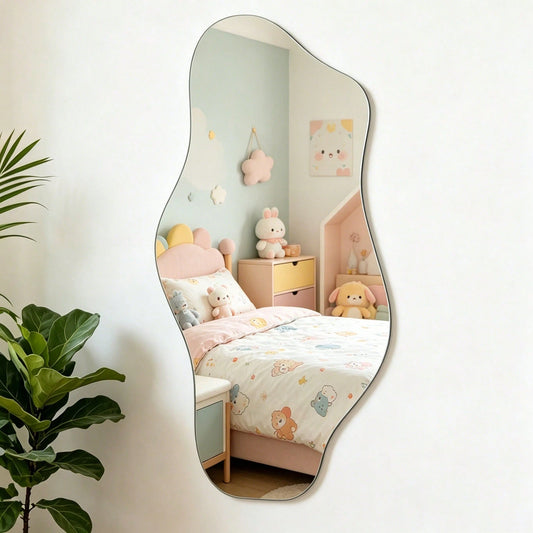 1pc Asymmetrical Wavy Wall-Mounted Full Length Mirror, Living Room Home Decor, Bedroom Wall Decoration Acrylic Cloud Mirror, Living Room Decorative Mirror