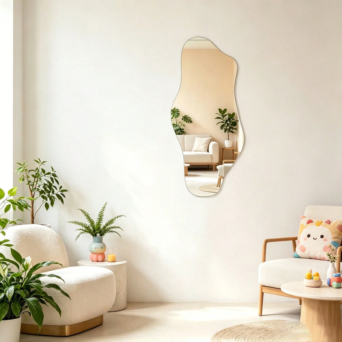 1pc Asymmetrical Wavy Wall-Mounted Full Length Mirror, Living Room Home Decor, Bedroom Wall Decoration Acrylic Cloud Mirror, Living Room Decorative Mirror