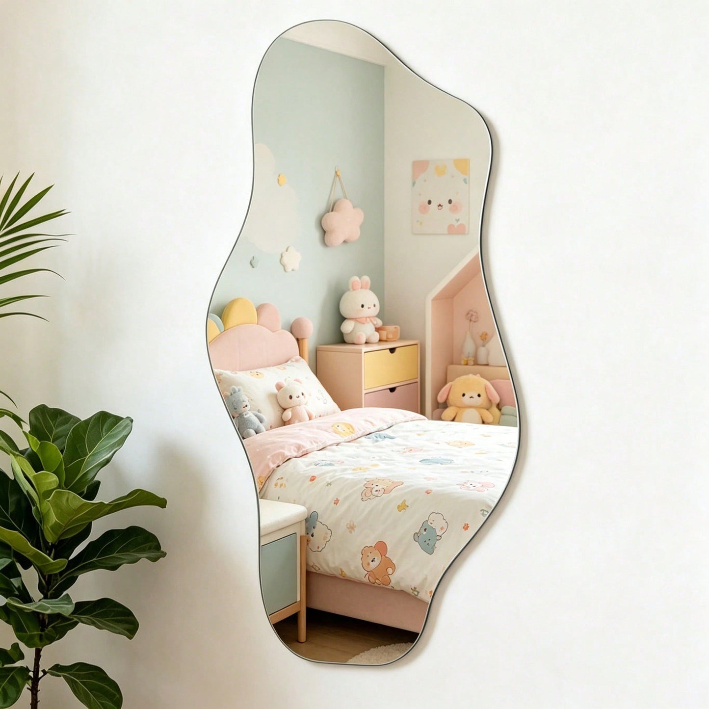 1pc Asymmetrical Wavy Wall-Mounted Full Length Mirror, Living Room Home Decor, Bedroom Wall Decoration Acrylic Cloud Mirror, Living Room Decorative Mirror