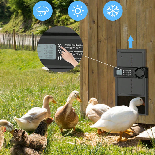 1pc Automatic Coop Door, Waterproof Coop Door, Battery Operated, Automatic Light Sensitive Coop Door Opener With Sensor, Electric Coop Door With Anti-Trap Design, Automatic Opening And Closing Coop Ac