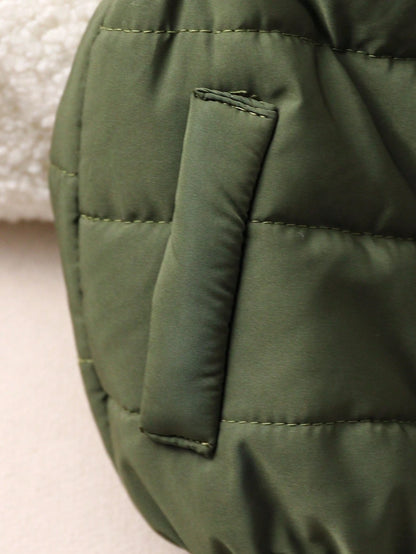 1pc Baby Boys Olive Green Solid Color Sleeveless Zipper Front Vest Jacket, Warm Comfortable Autumn Winter Outerwear For Cow Boy Date, Versatile
