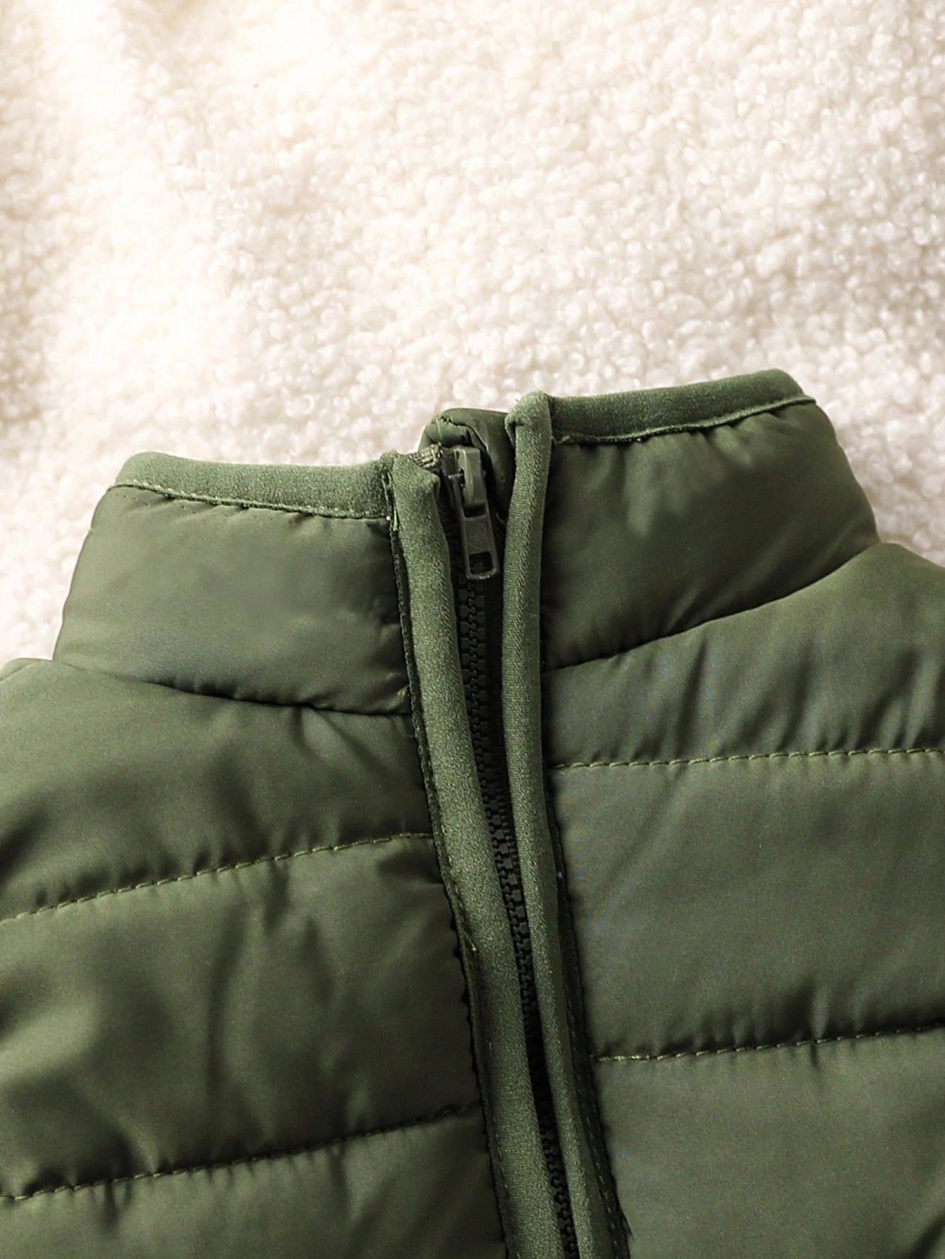 1pc Baby Boys Olive Green Solid Color Sleeveless Zipper Front Vest Jacket, Warm Comfortable Autumn Winter Outerwear For Cow Boy Date, Versatile