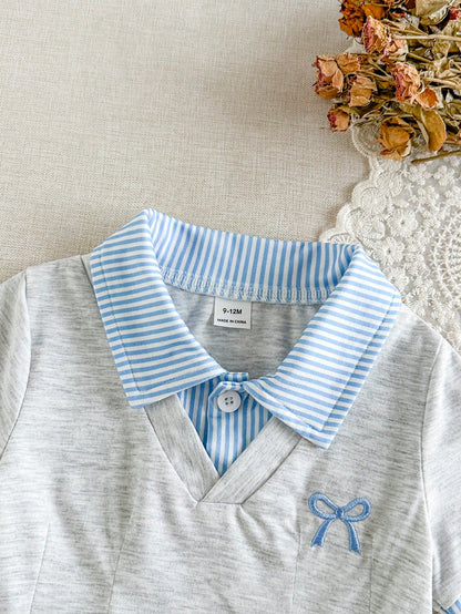 1pc Baby Girls' White Casual Dress, Ribbed Collar & Cuffs, Suitable For Casual Wear, Outings, Sports, Parties