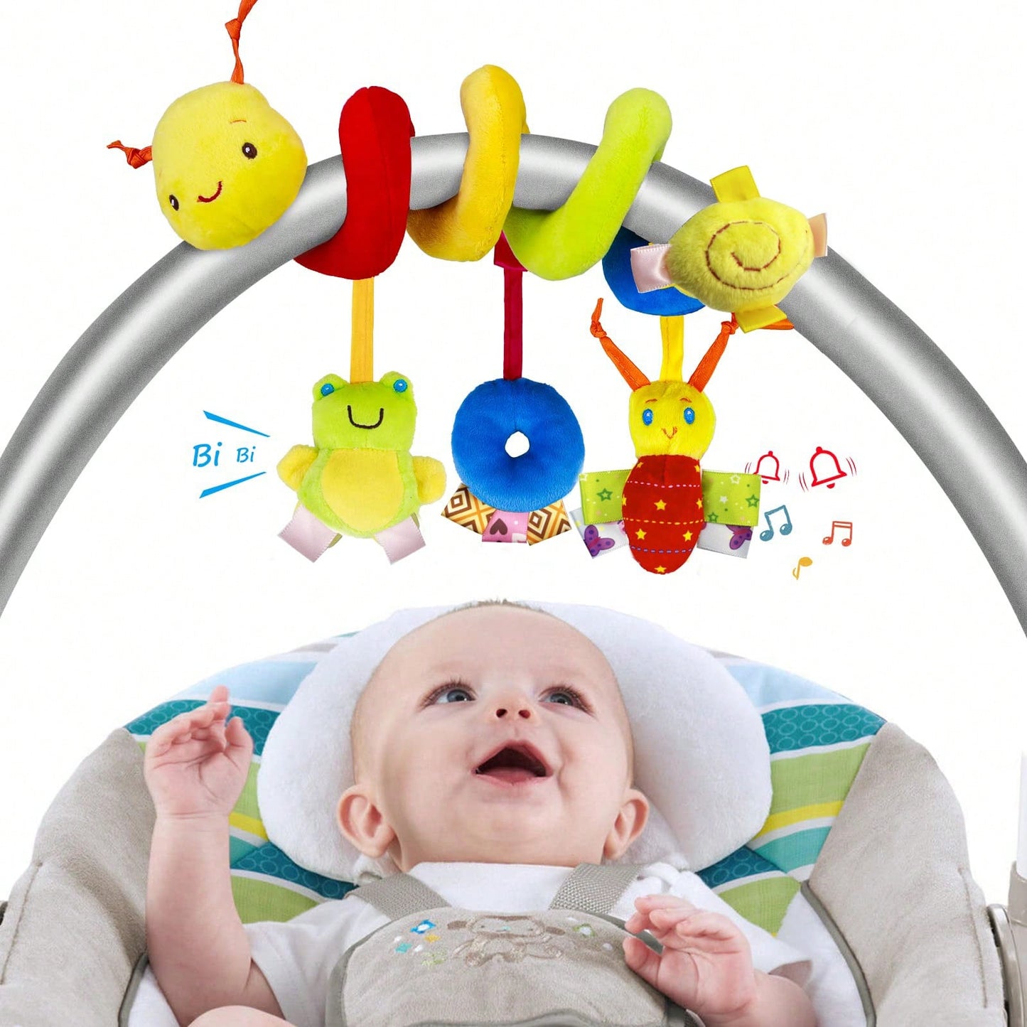 1pc Baby Hanging Rattle Toy, Car Seat Hanging Rattle Toy, Spiral Stroller Toy, Spiral Stroller Hanging Toy, Suitable For 0-6 Months Boys Girls, Newborn Gift (Ribbon Color Random)