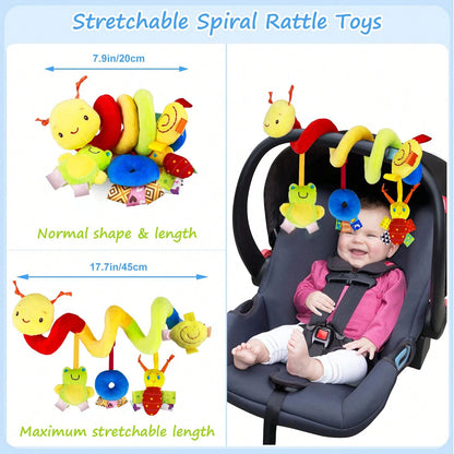 1pc Baby Hanging Rattle Toy, Car Seat Hanging Rattle Toy, Spiral Stroller Toy, Spiral Stroller Hanging Toy, Suitable For 0-6 Months Boys Girls, Newborn Gift (Ribbon Color Random)