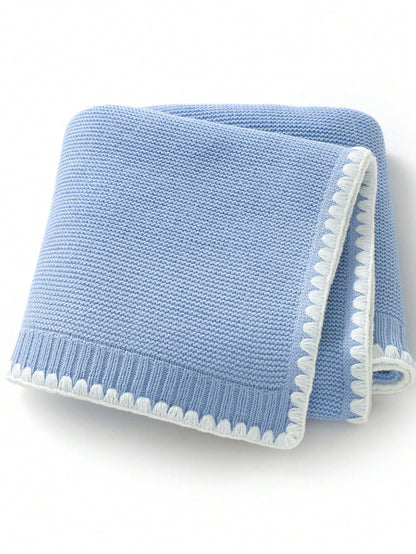 1pc Baby Knit Swaddle Blanket, Casual Minimalist Elegant Trimmed Stroller Blanket, Suitable For All Seasons Love Valentine