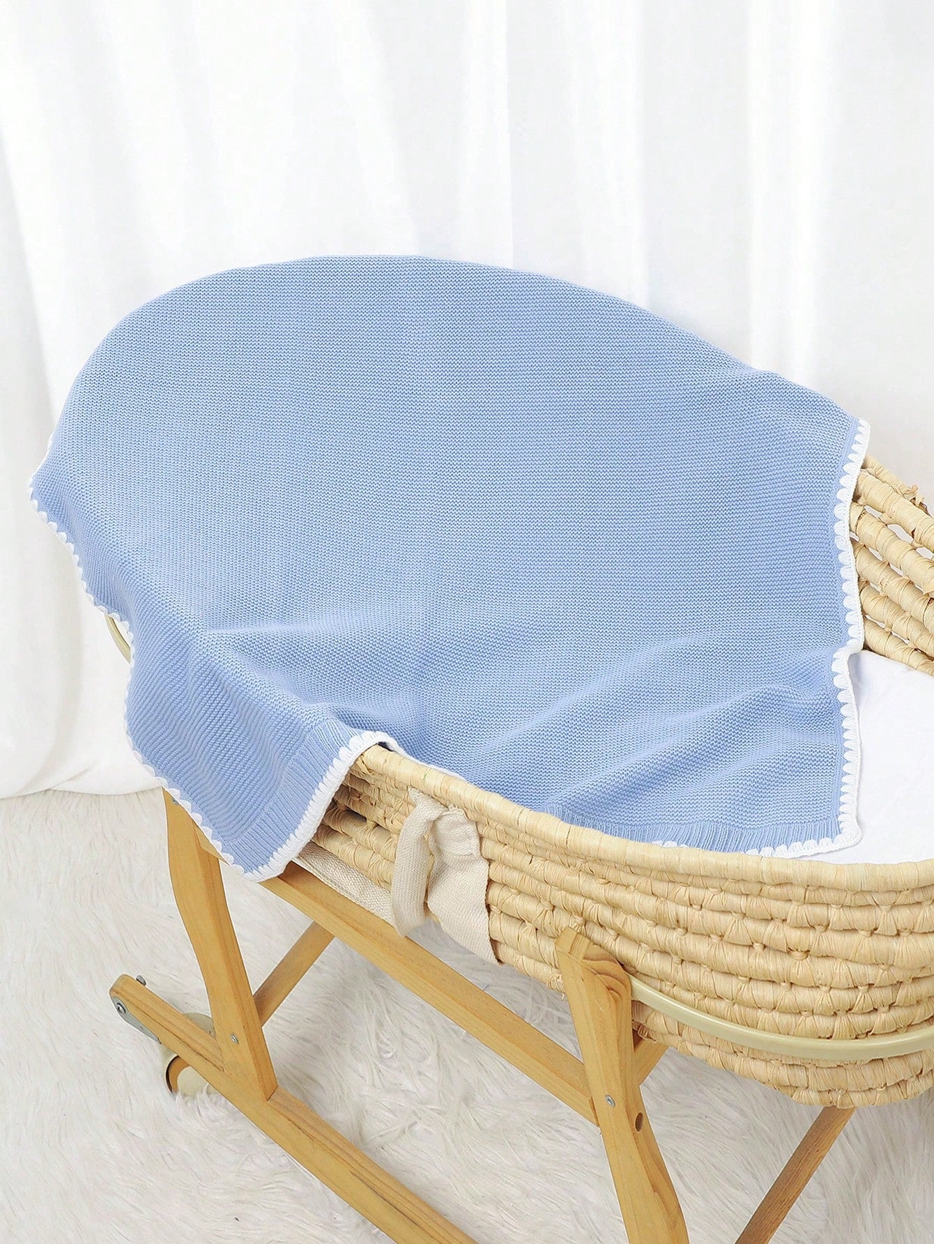 1pc Baby Knit Swaddle Blanket, Casual Minimalist Elegant Trimmed Stroller Blanket, Suitable For All Seasons Love Valentine