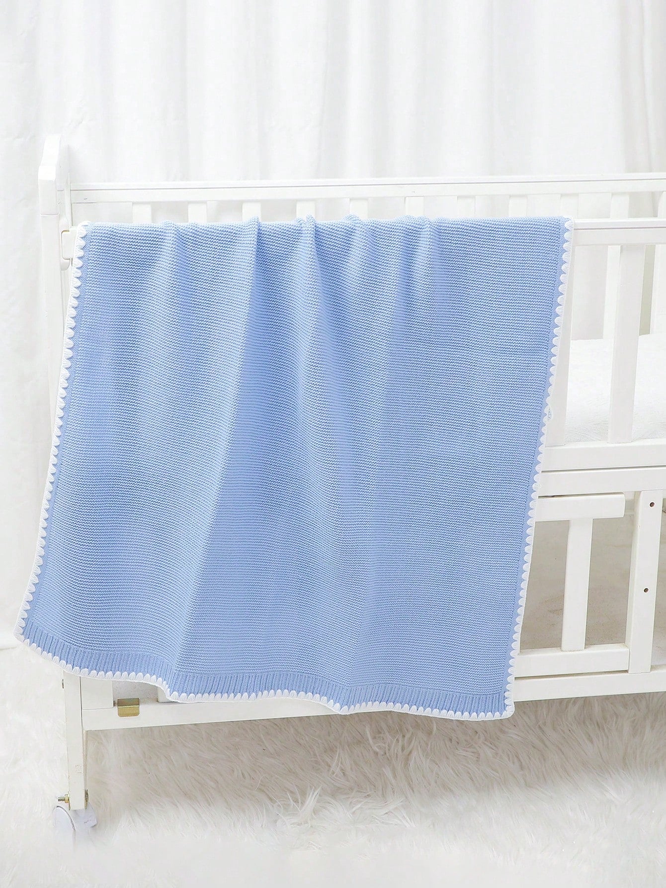 1pc Baby Knit Swaddle Blanket, Casual Minimalist Elegant Trimmed Stroller Blanket, Suitable For All Seasons Love Valentine