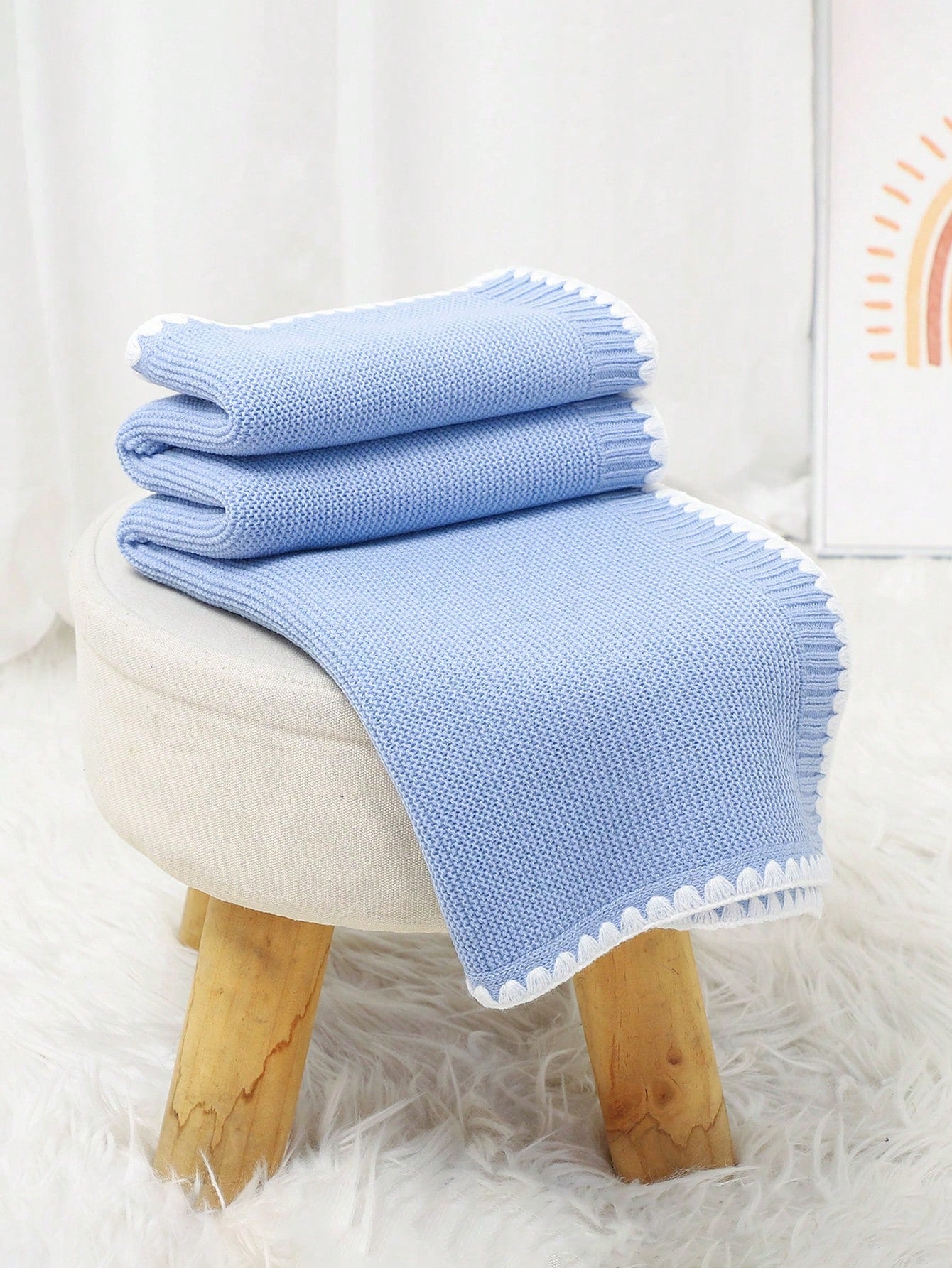 1pc Baby Knit Swaddle Blanket, Casual Minimalist Elegant Trimmed Stroller Blanket, Suitable For All Seasons Love Valentine