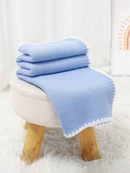 1pc Baby Knit Swaddle Blanket, Casual Minimalist Elegant Trimmed Stroller Blanket, Suitable For All Seasons Love Valentine