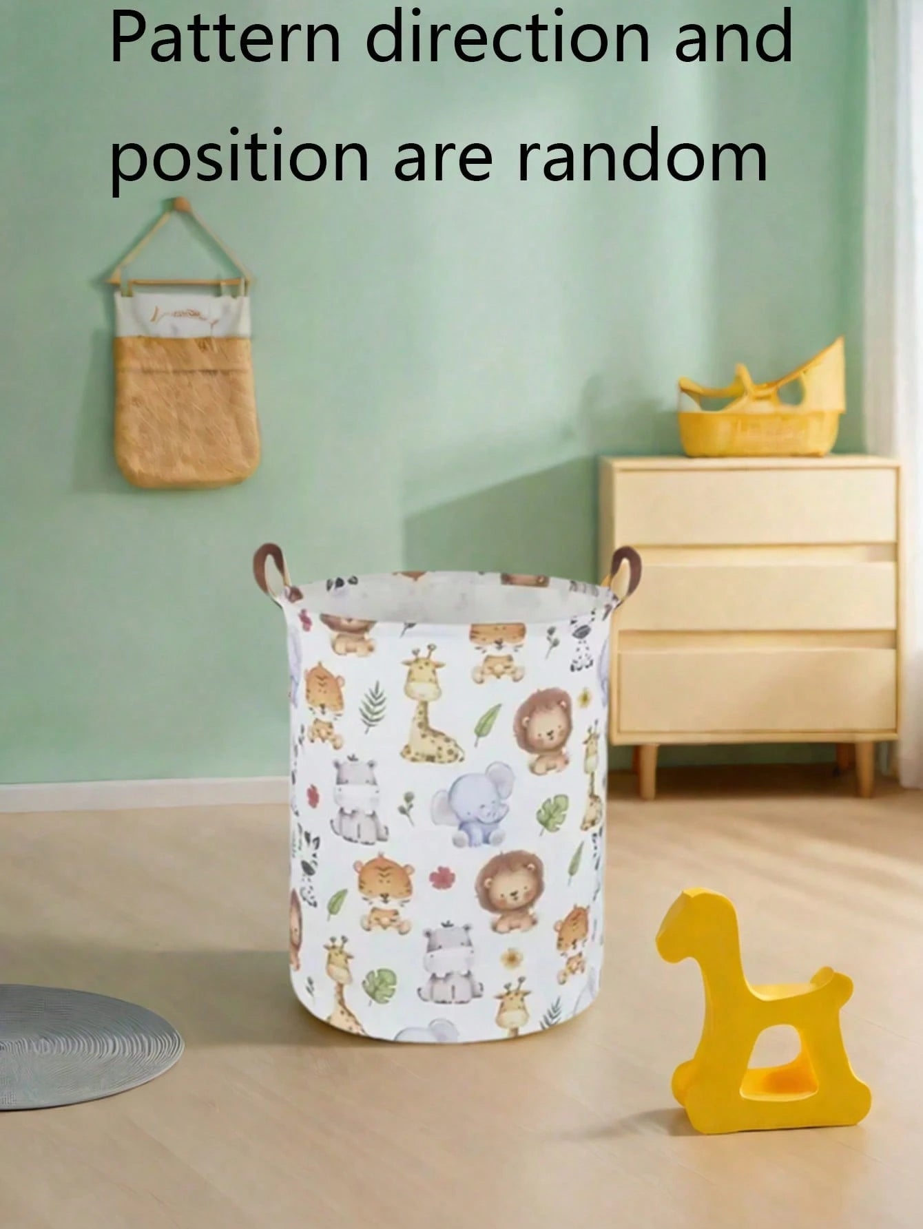 1pc Baby Room Canvas Foldable Clothes Storage Basket Cartoon Pattern With Handle Toy Box Storage Bucket Cute And Light, Suitable For Family Children's Baby Room Arrangement And Storage (Pattern Direct