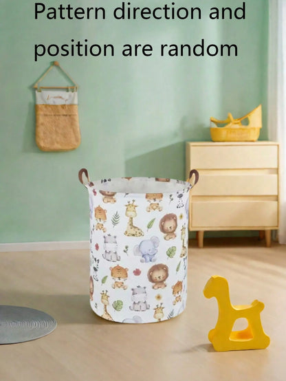 1pc Baby Room Canvas Foldable Clothes Storage Basket Cartoon Pattern With Handle Toy Box Storage Bucket Cute And Light, Suitable For Family Children's Baby Room Arrangement And Storage (Pattern Direct