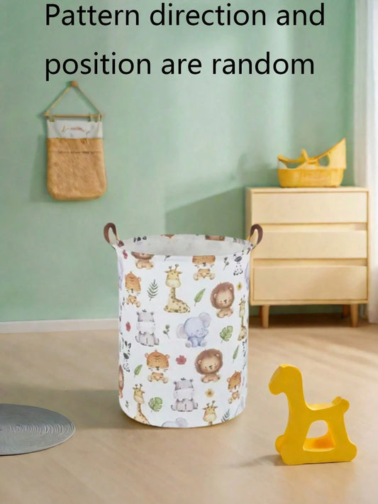 1pc Baby Room Canvas Foldable Clothes Storage Basket Cartoon Pattern With Handle Toy Box Storage Bucket Cute And Light, Suitable For Family Children's Baby Room Arrangement And Storage (Pattern Direct