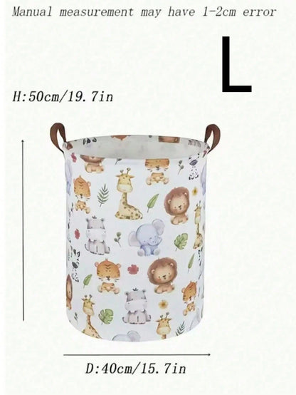 1pc Baby Room Canvas Foldable Clothes Storage Basket Cartoon Pattern With Handle Toy Box Storage Bucket Cute And Light, Suitable For Family Children's Baby Room Arrangement And Storage (Pattern Direct