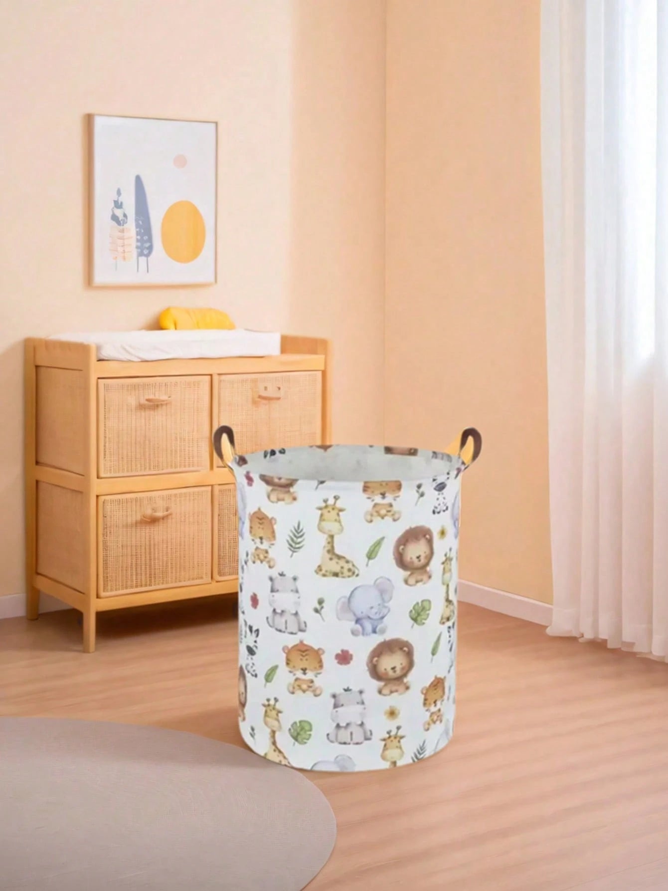 1pc Baby Room Canvas Foldable Clothes Storage Basket Cartoon Pattern With Handle Toy Box Storage Bucket Cute And Light, Suitable For Family Children's Baby Room Arrangement And Storage (Pattern Direct