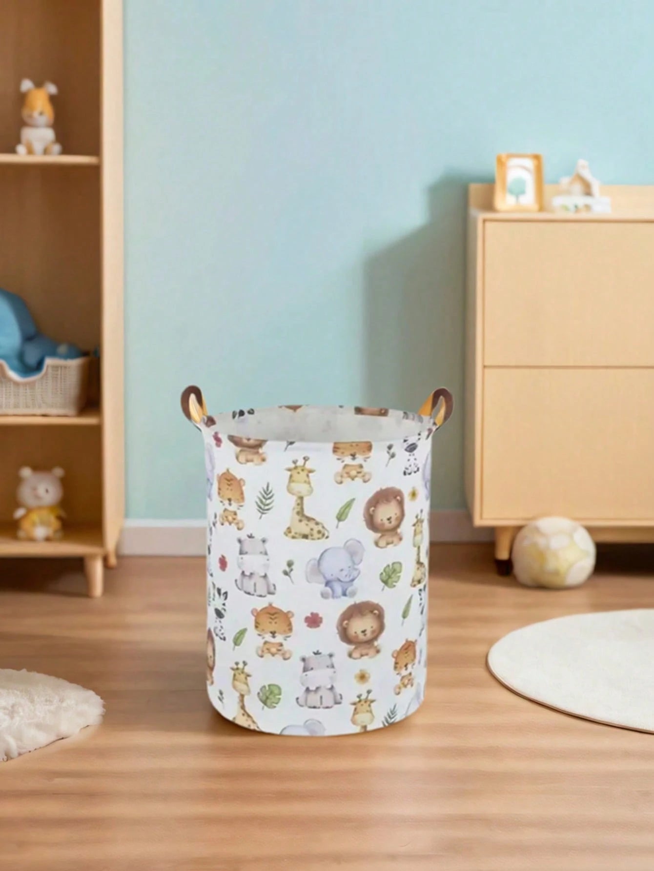 1pc Baby Room Canvas Foldable Clothes Storage Basket Cartoon Pattern With Handle Toy Box Storage Bucket Cute And Light, Suitable For Family Children's Baby Room Arrangement And Storage (Pattern Direct