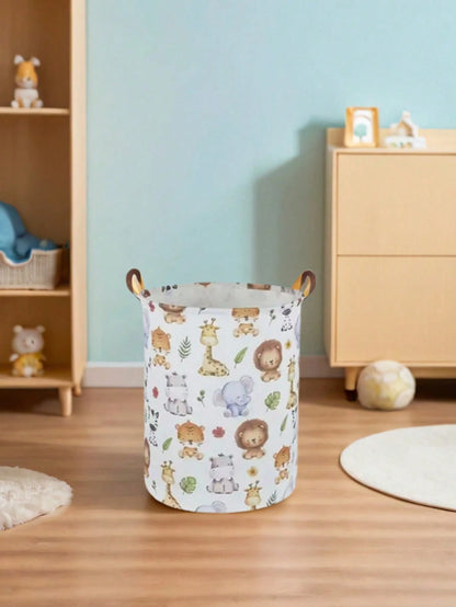 1pc Baby Room Canvas Foldable Clothes Storage Basket Cartoon Pattern With Handle Toy Box Storage Bucket Cute And Light, Suitable For Family Children's Baby Room Arrangement And Storage (Pattern Direct