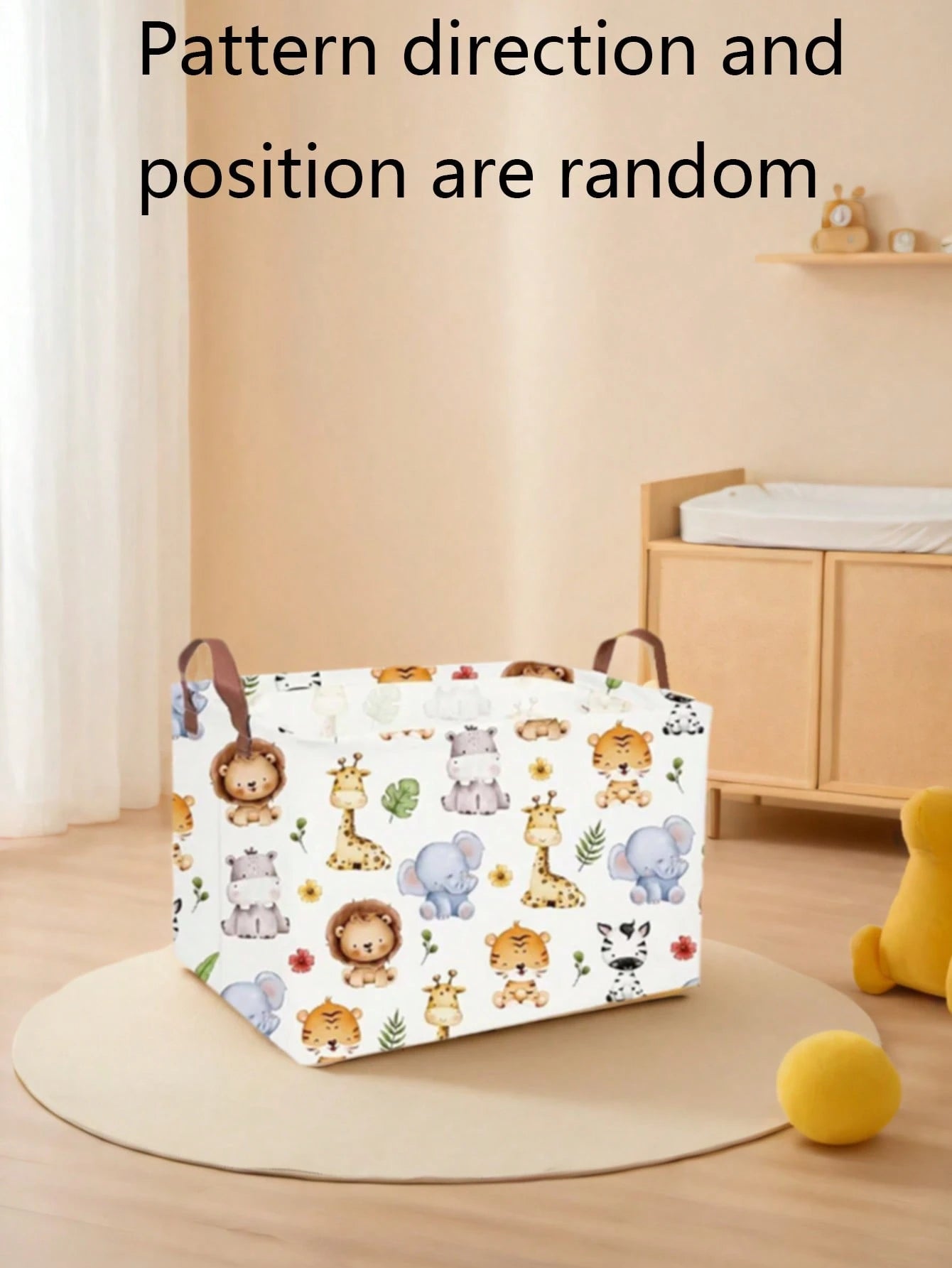 1pc Baby Room Canvas Foldable Clothes Storage Basket Cartoon Pattern With Handle Toy Box Storage Bucket Cute And Light, Suitable For Family Children's Baby Room Arrangement And Storage (Pattern Direct
